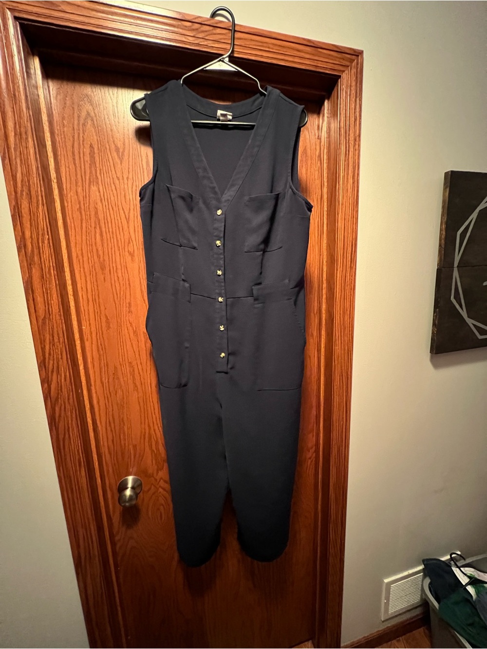a new day Navy Sleeveless V-Neck Jumpsuit with Front Buttons
